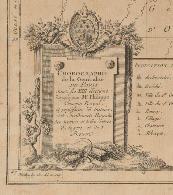 Philippe Prétot 1773 Engraved Map "Chorographie de la Généralité de Paris"