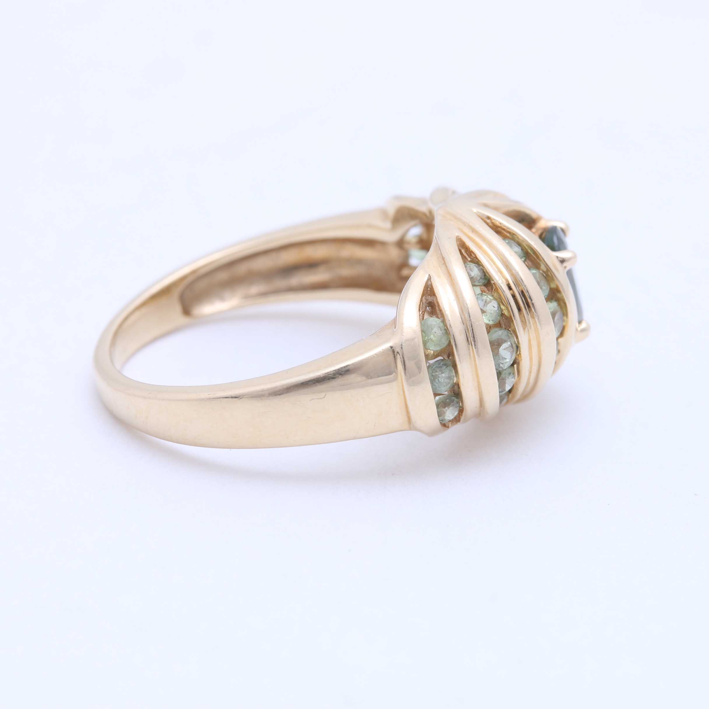 14K Yellow Gold Green Sapphire Dome Ring
