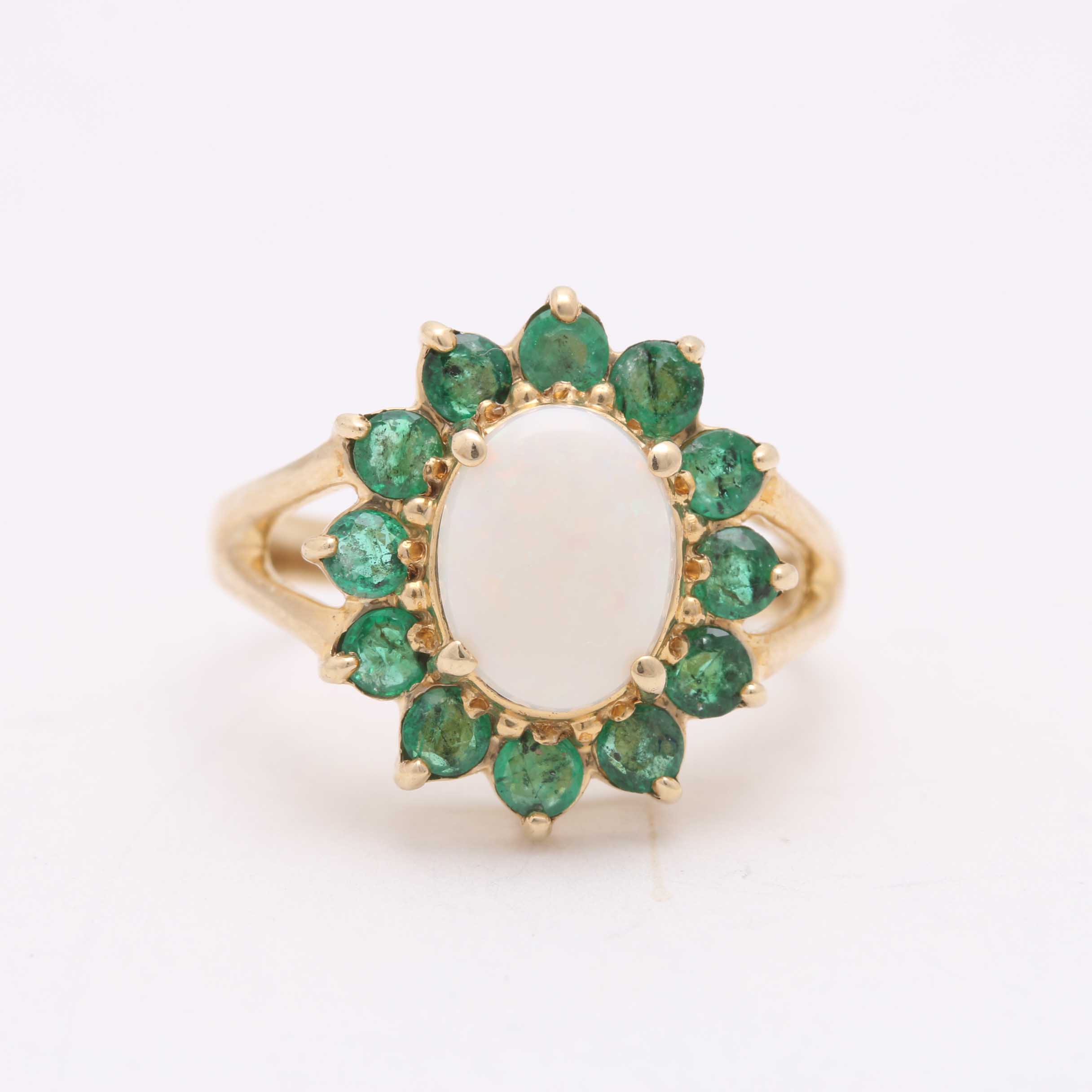 10K Yellow Gold Opal and Emerald Cocktail Ring