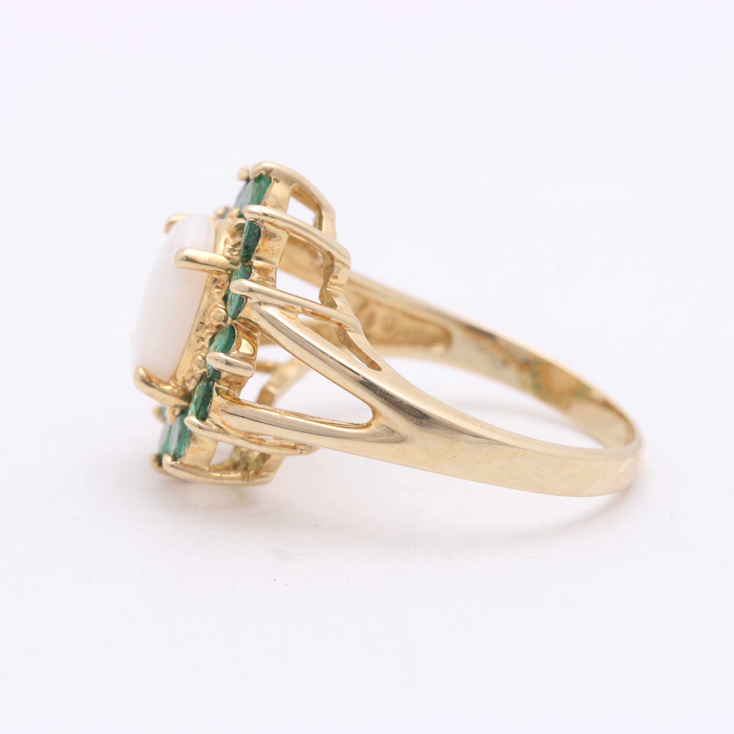10K Yellow Gold Opal and Emerald Cocktail Ring