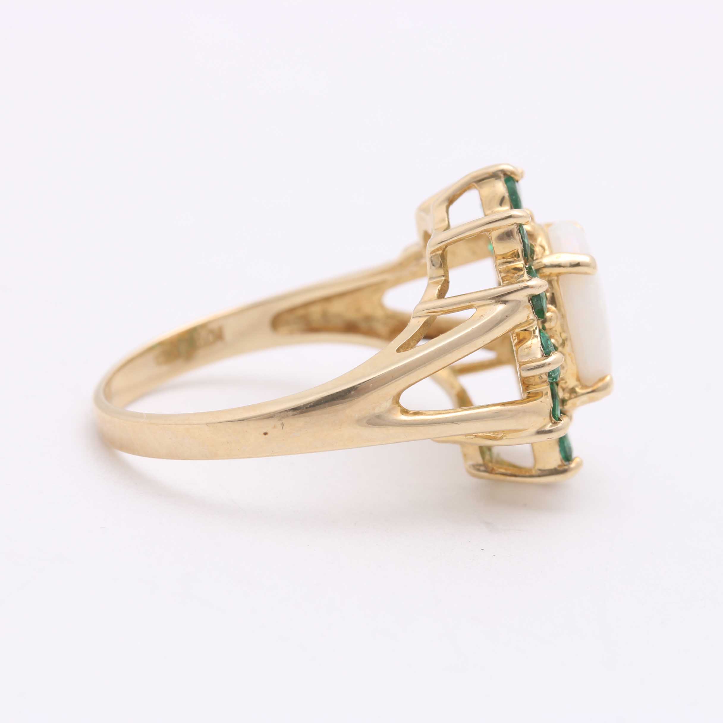 10K Yellow Gold Opal and Emerald Cocktail Ring