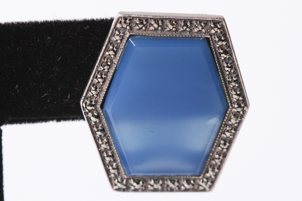 Sterling Silver Earrings with Dyed Blue Onyx