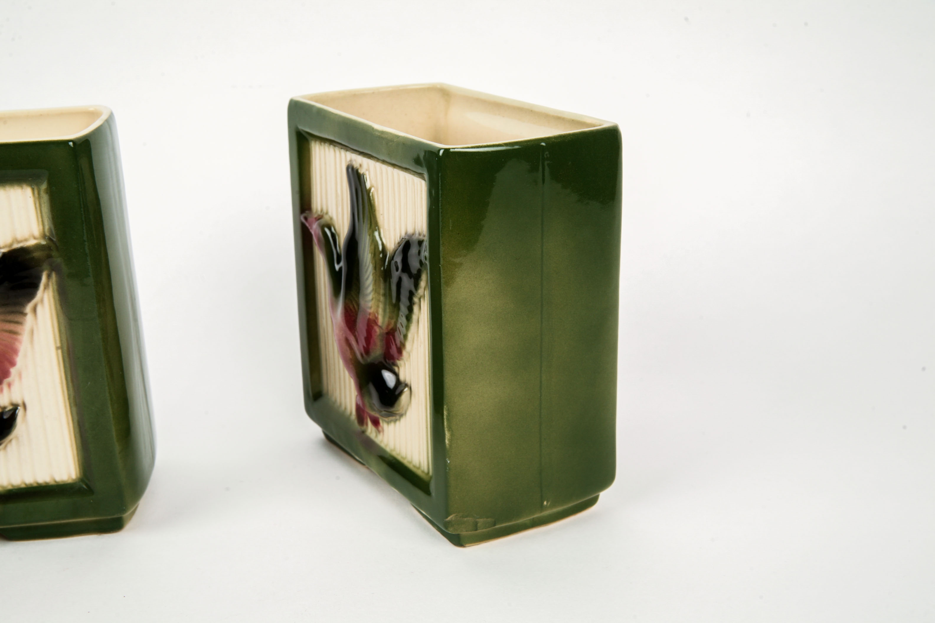 Decorative Round Bowl and Pair of Fowl Themed Vases