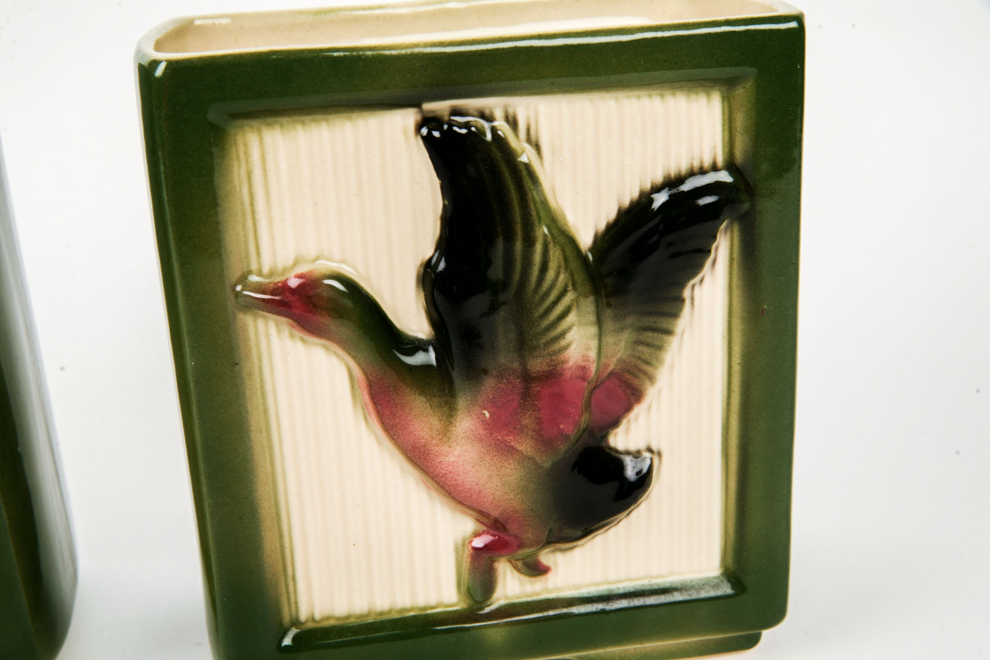 Decorative Round Bowl and Pair of Fowl Themed Vases