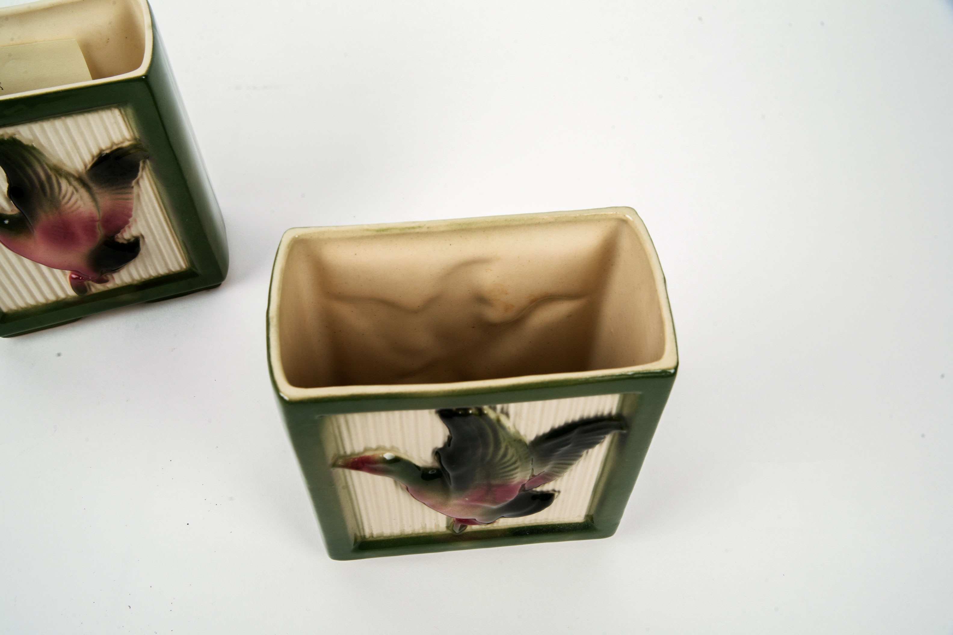 Decorative Round Bowl and Pair of Fowl Themed Vases