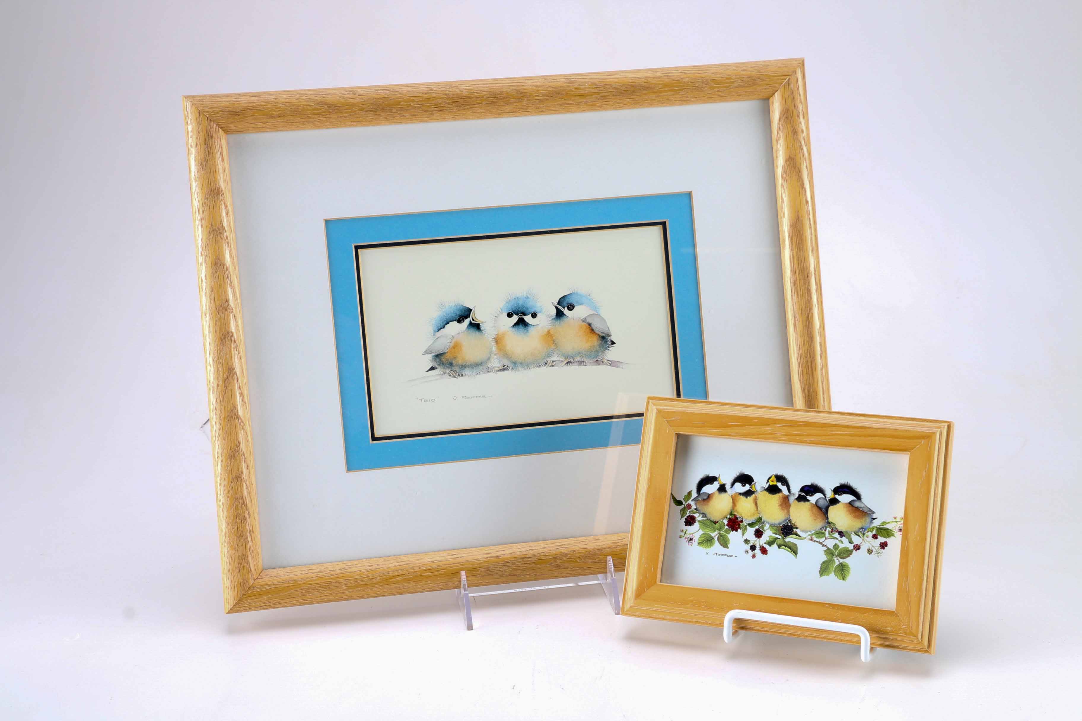 Valerie Pfeiffer Offset Lithographs of Chickadee Fledglings