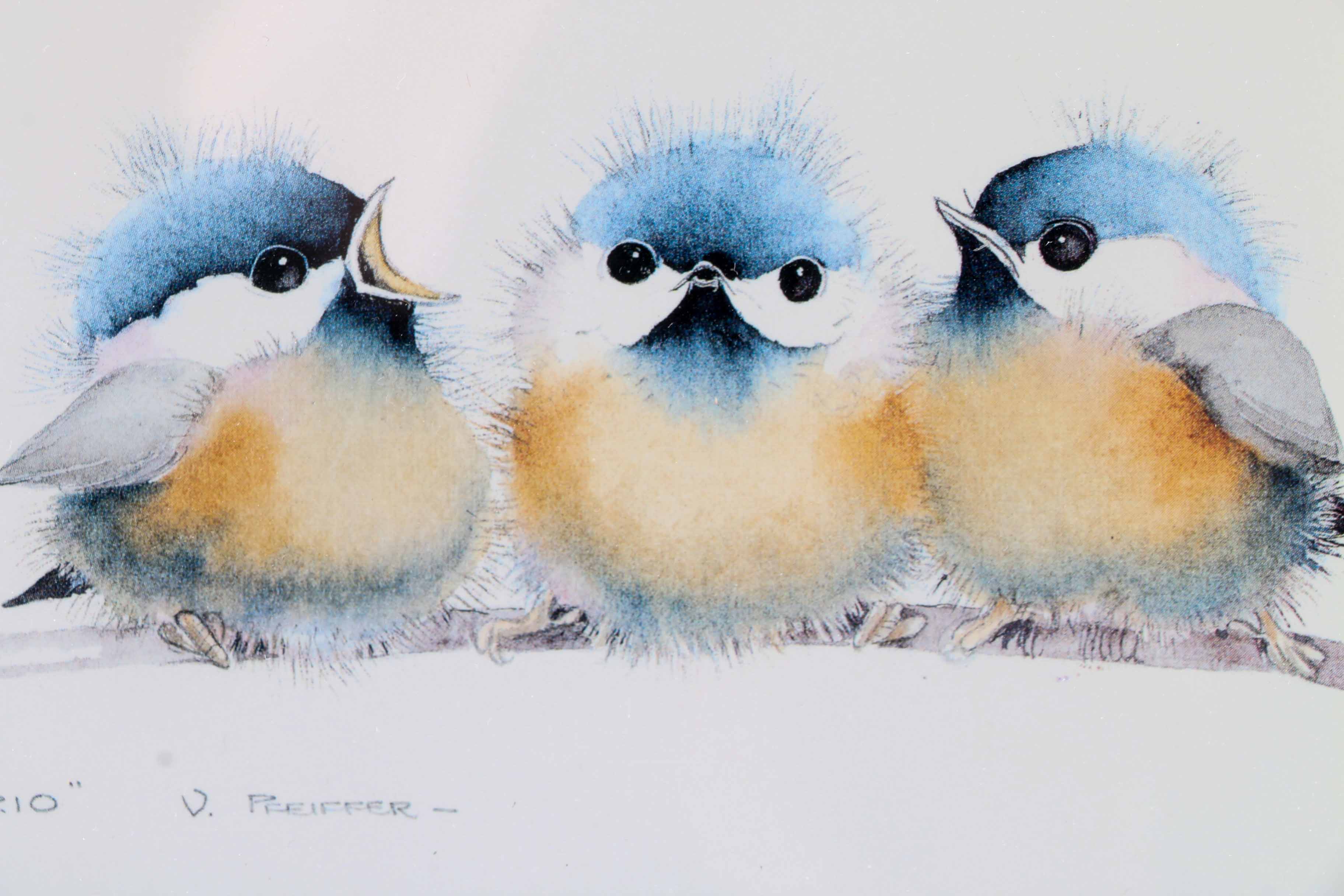 Valerie Pfeiffer Offset Lithographs of Chickadee Fledglings
