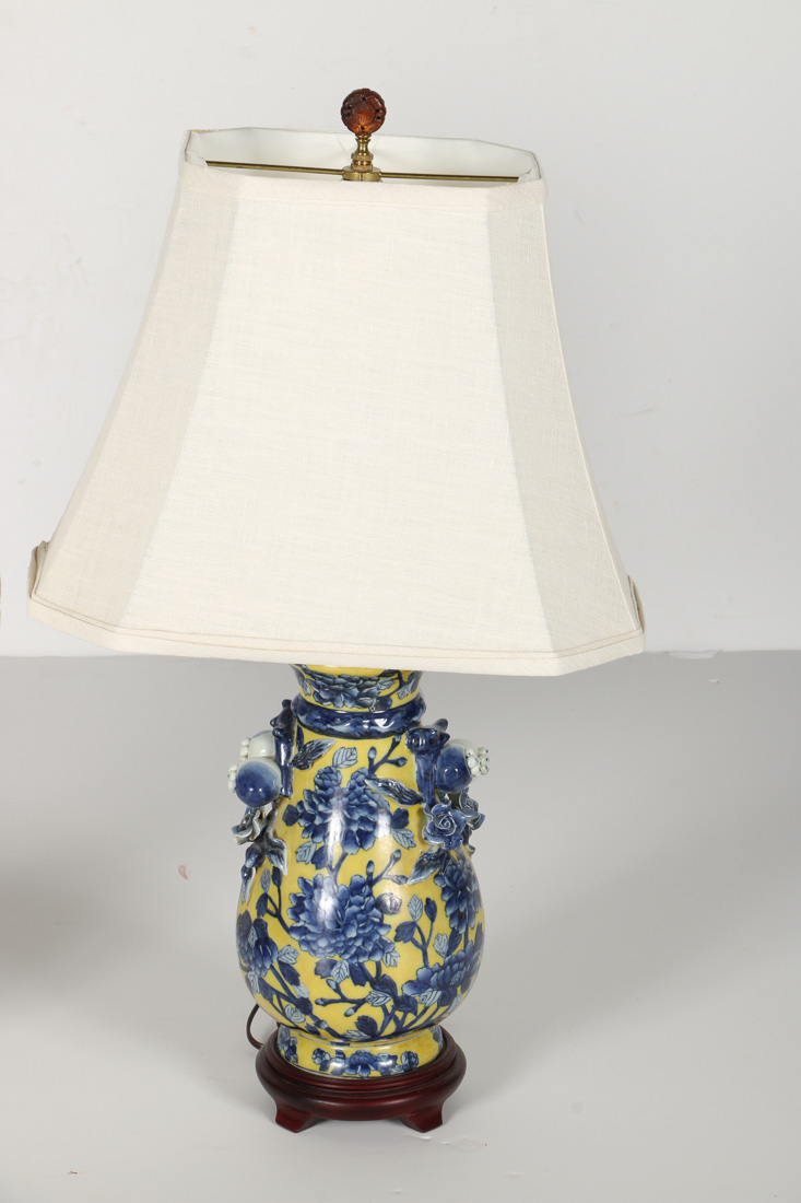 Pair of Yellow And Blue Ceramic Table Lamps