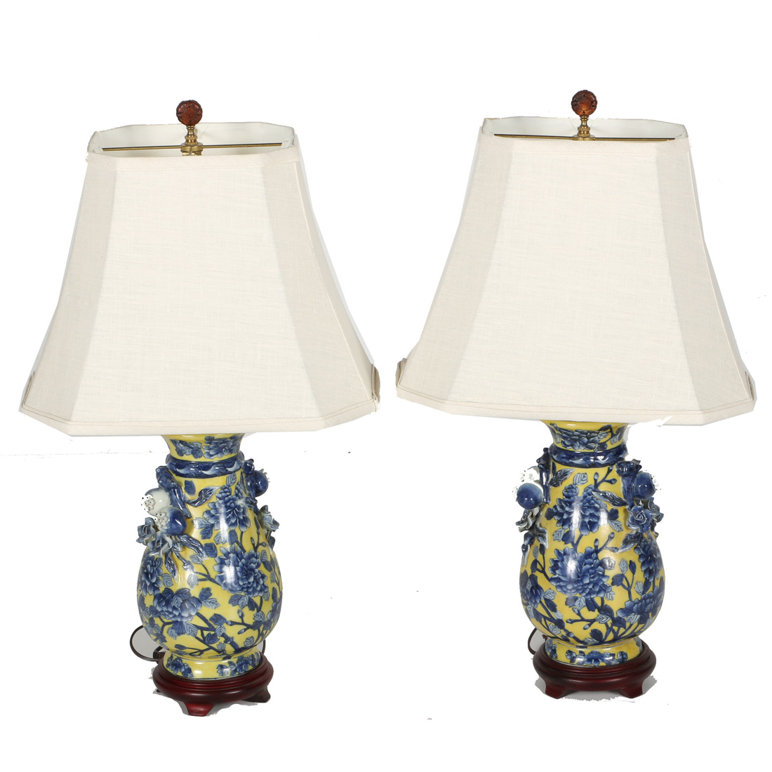 Pair of Yellow And Blue Ceramic Table Lamps