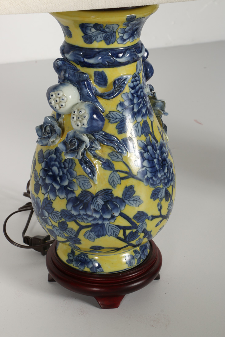 Pair of Yellow And Blue Ceramic Table Lamps