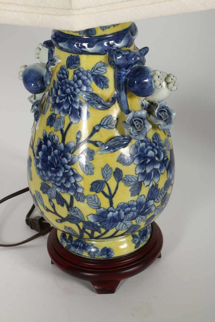 Pair of Yellow And Blue Ceramic Table Lamps