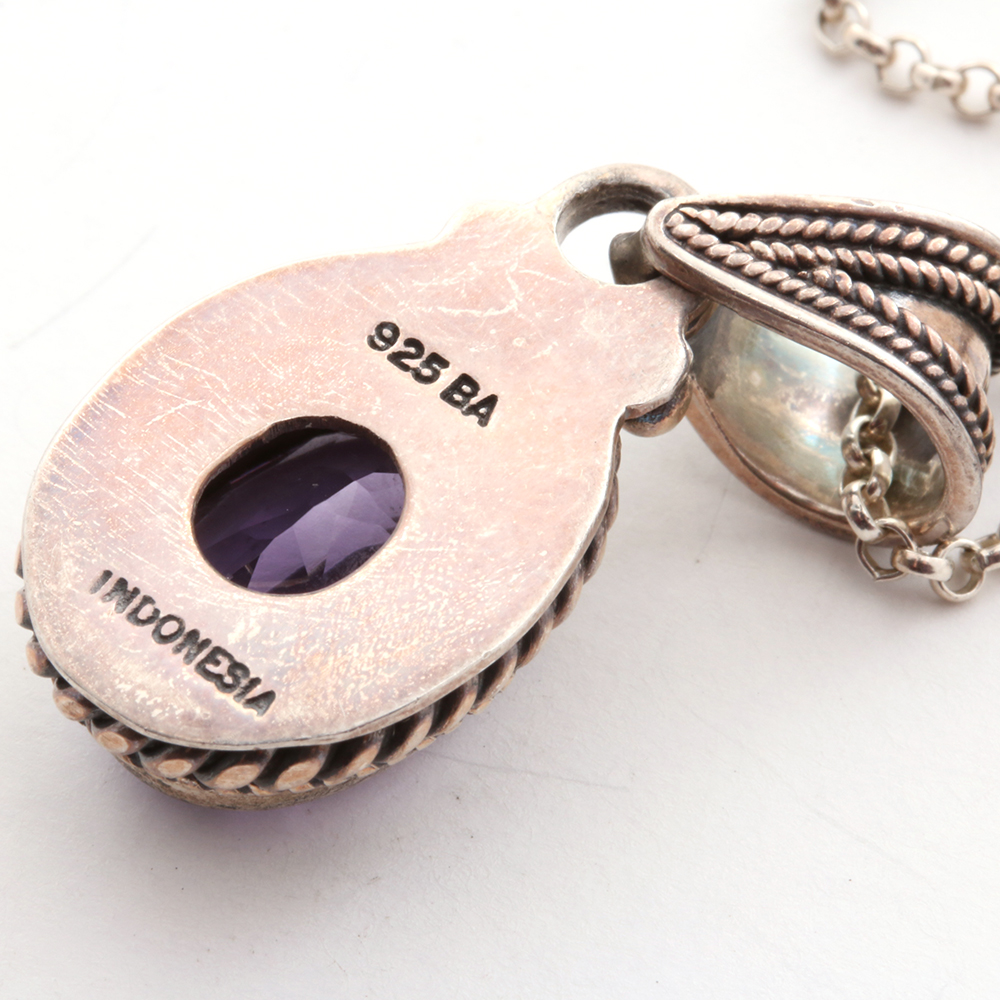 Vintage Sterling Silver Amethyst Brooch and Necklace