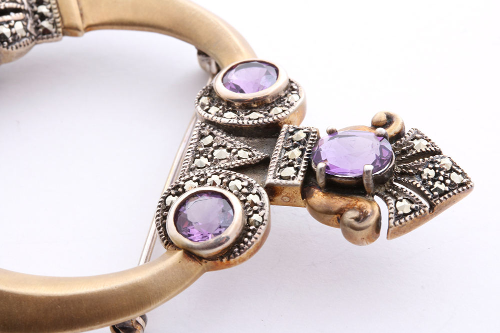 Vintage Sterling Silver Amethyst Brooch and Necklace