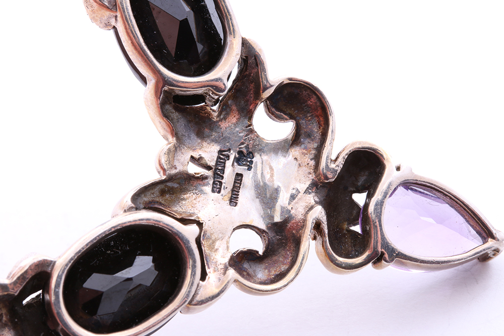 Vintage Sterling Silver Amethyst Brooch and Necklace