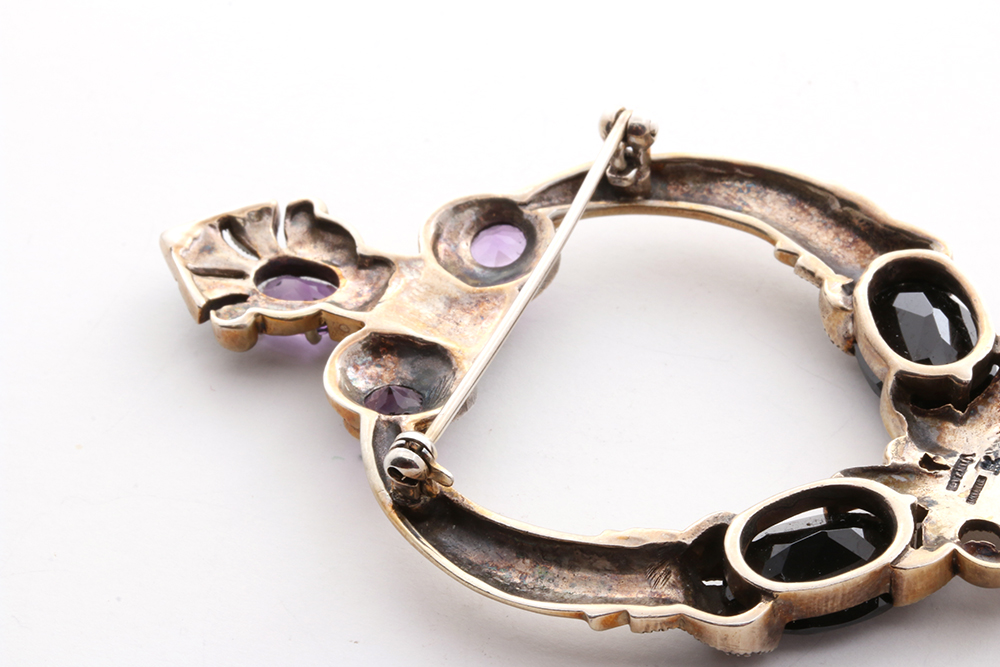 Vintage Sterling Silver Amethyst Brooch and Necklace
