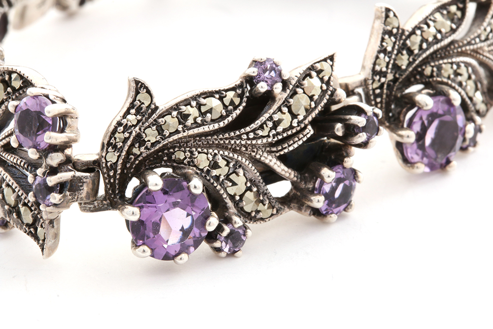 Assortment of Sterling Silver Marcasite and Amethyst Jewelry