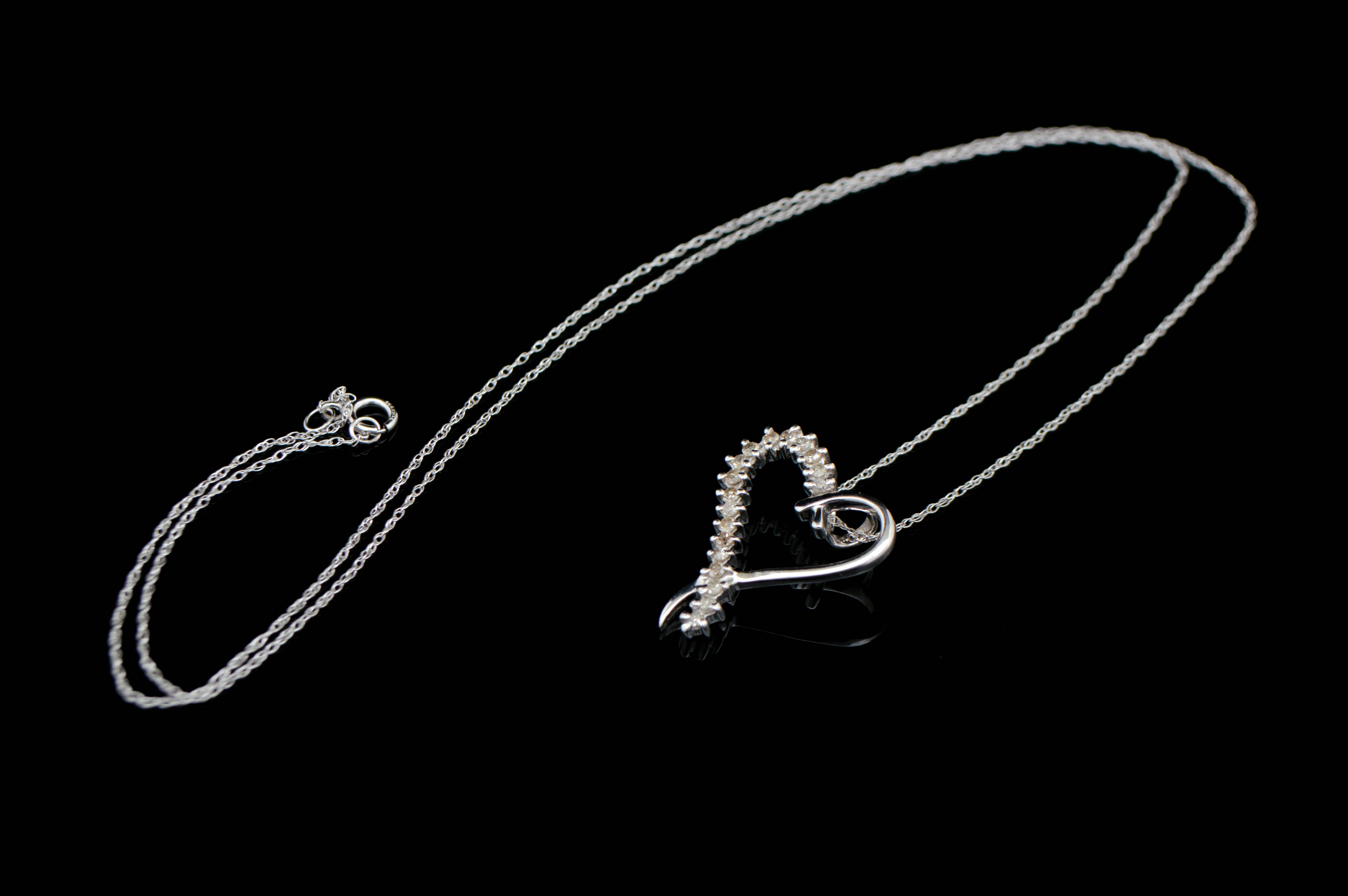 0.25 CTW Diamond and 10K White Gold Heart Pendant with Chain