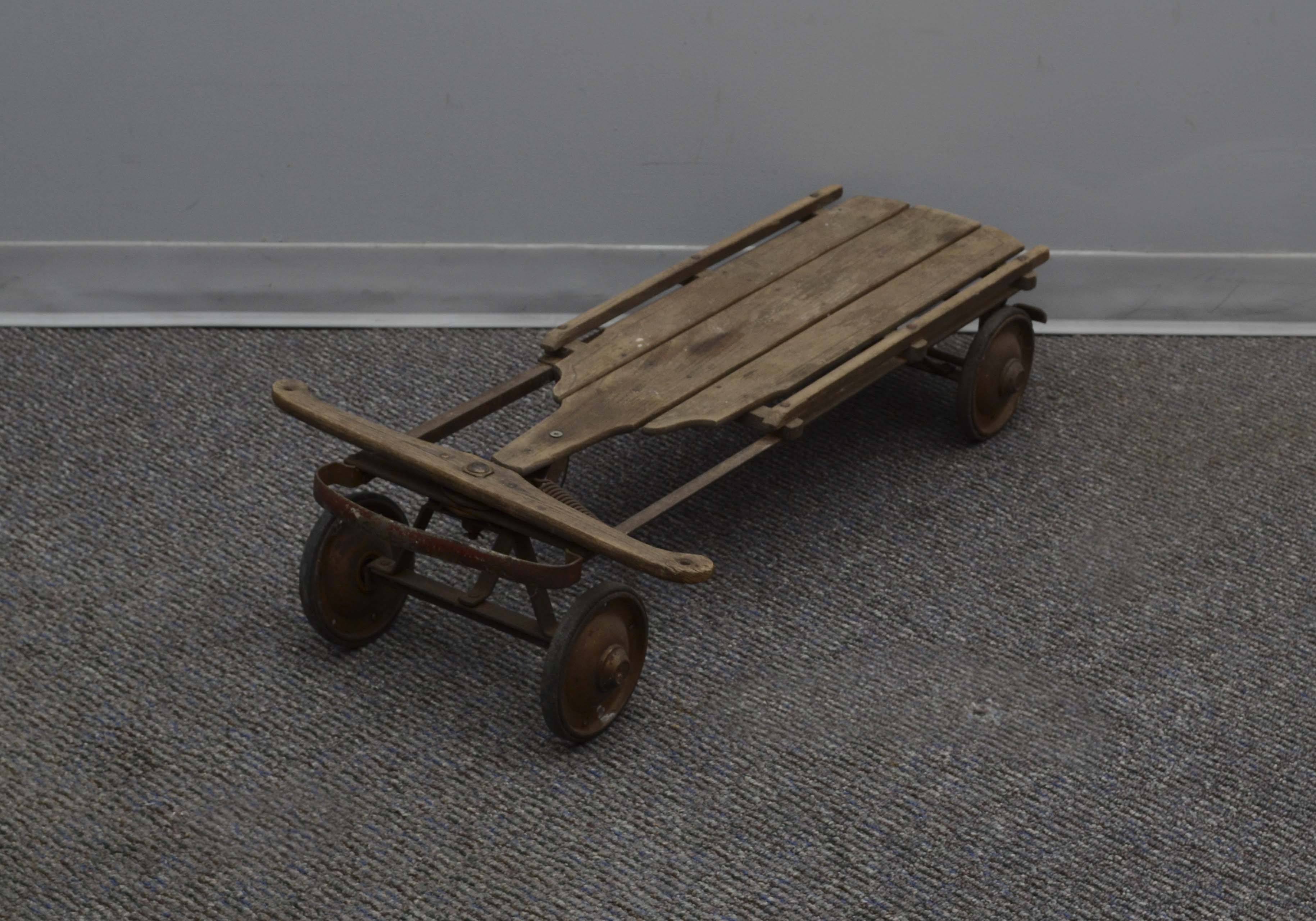 Vintage Wood Sled with Wheels
