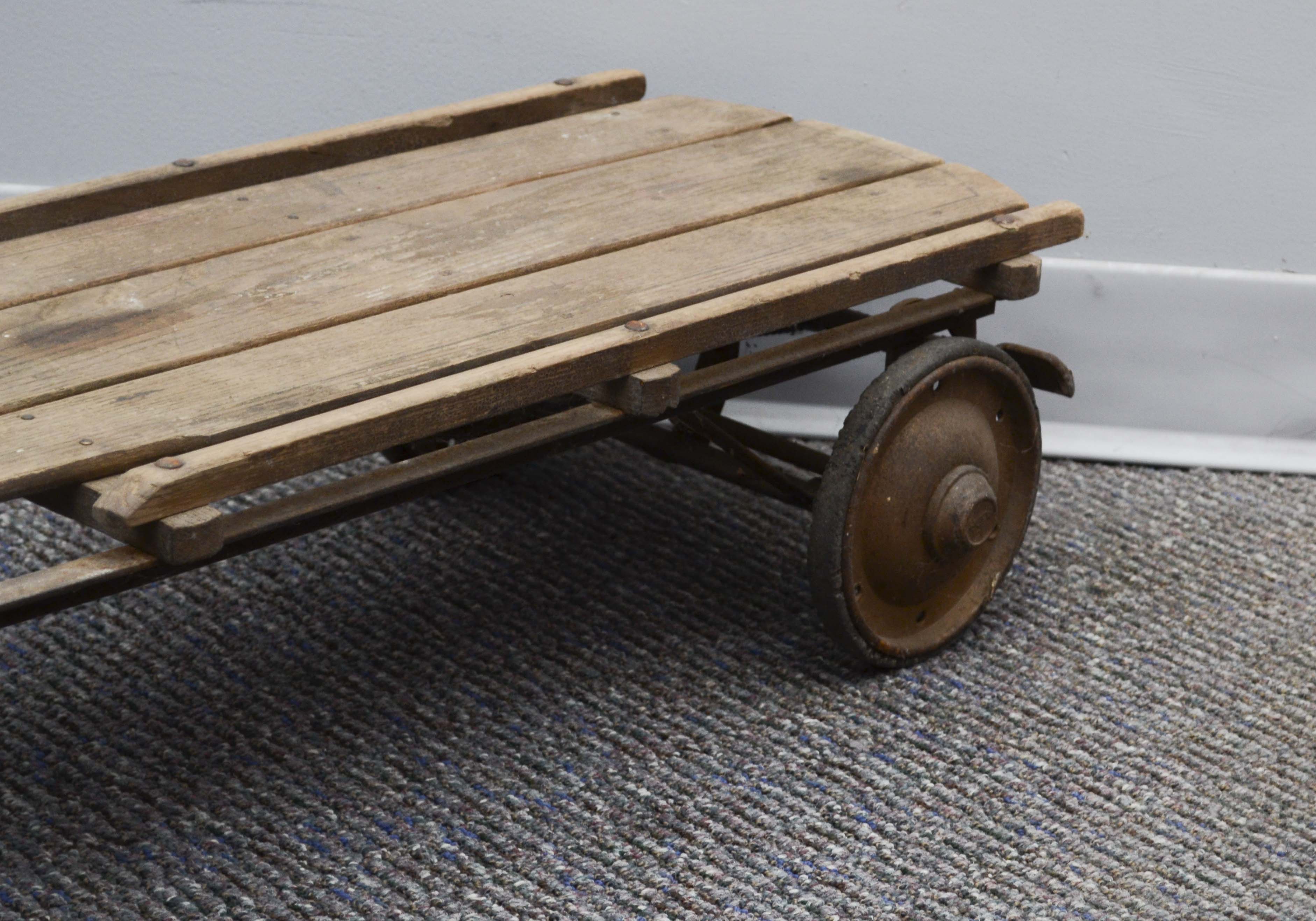 Vintage Wood Sled with Wheels