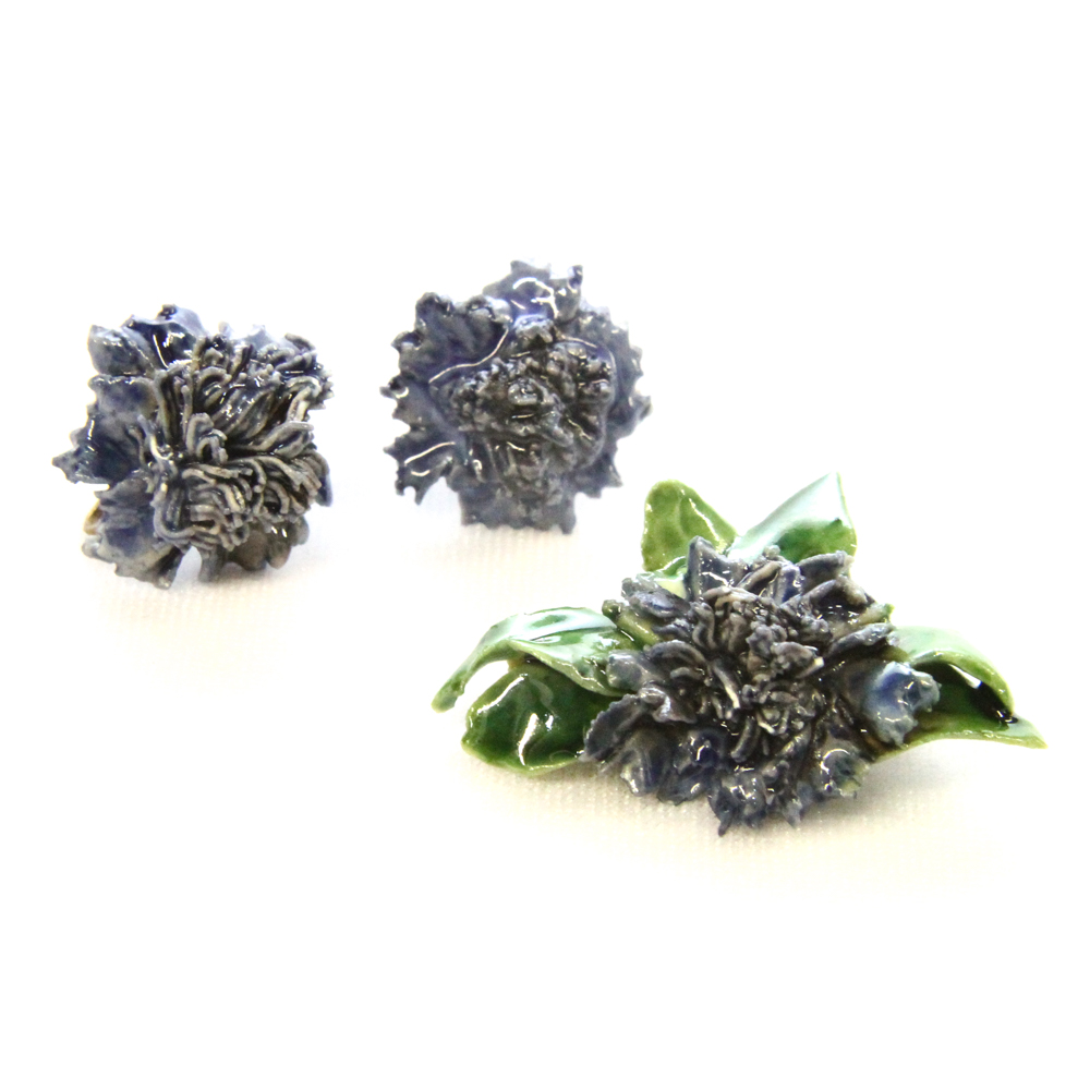 Vintage Ceramic Violet Pin and Earring set