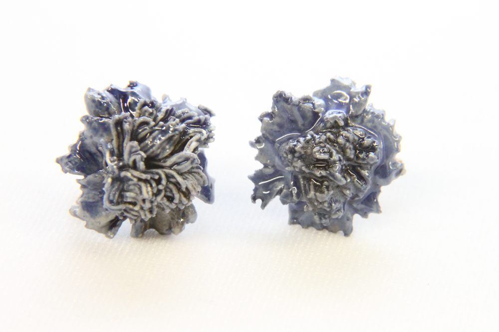 Vintage Ceramic Violet Pin and Earring set