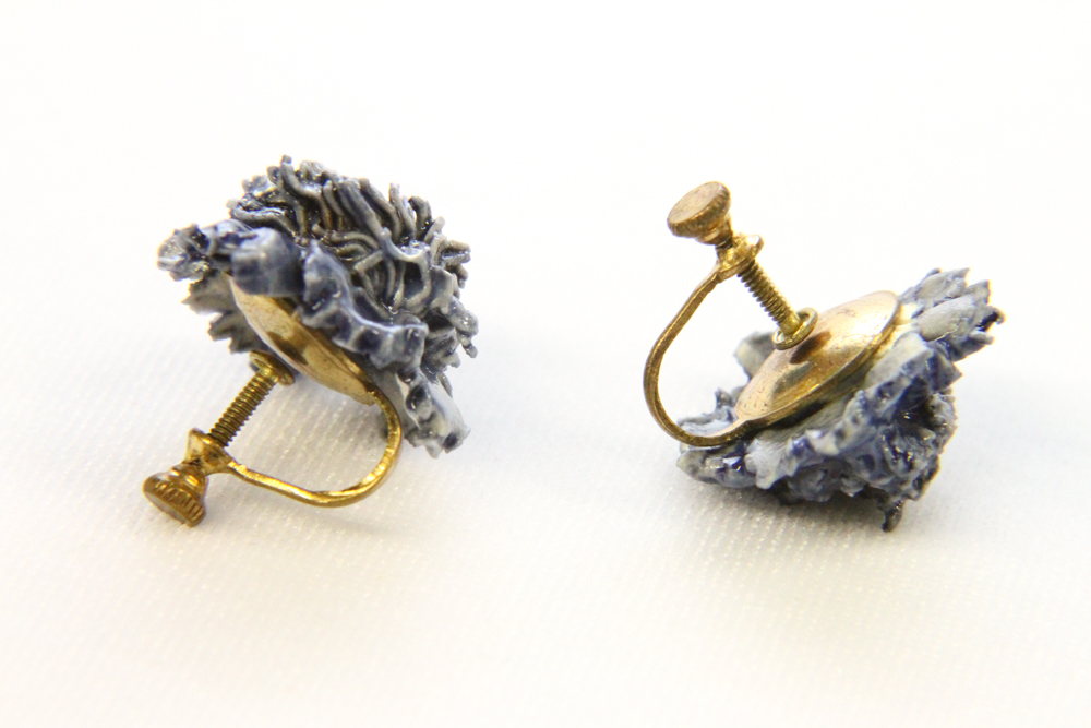 Vintage Ceramic Violet Pin and Earring set