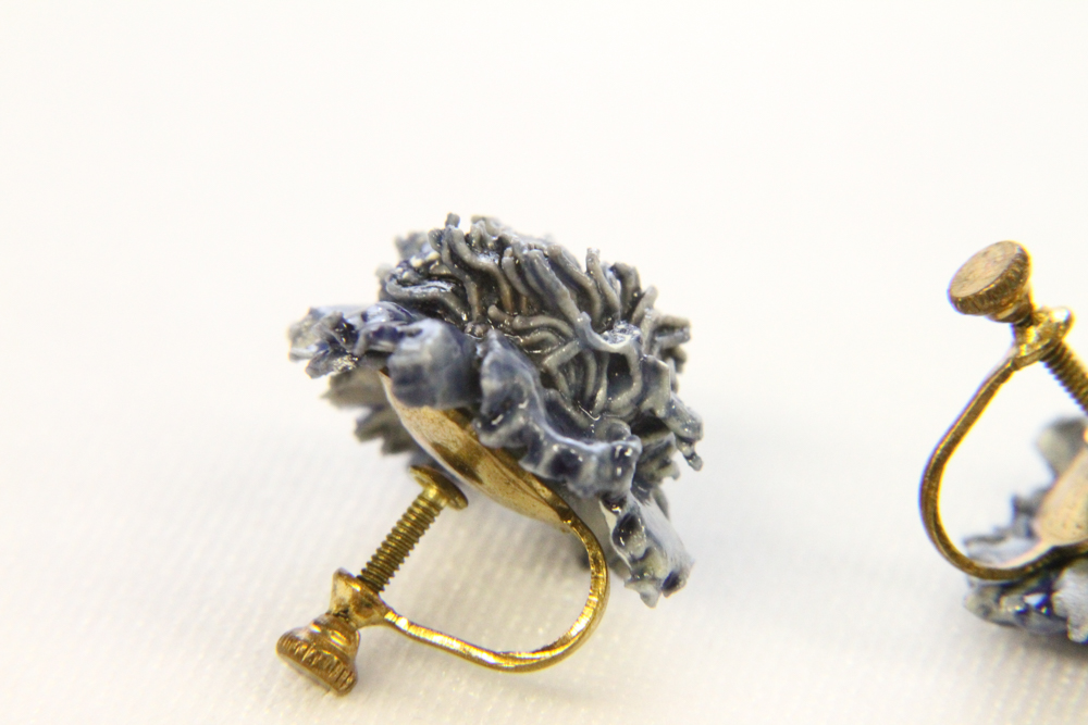 Vintage Ceramic Violet Pin and Earring set