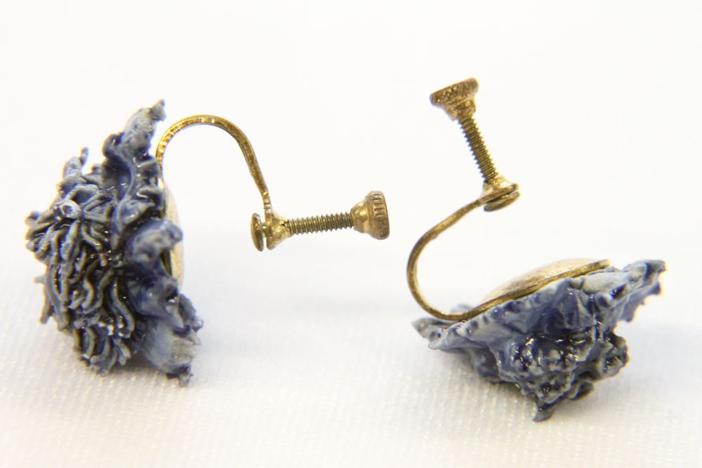 Vintage Ceramic Violet Pin and Earring set