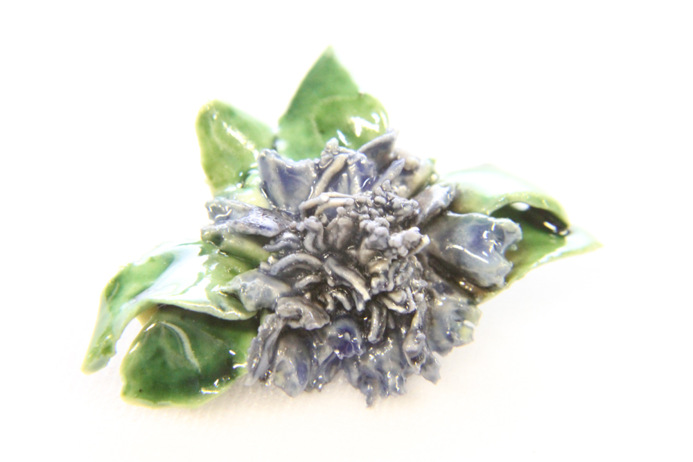 Vintage Ceramic Violet Pin and Earring set