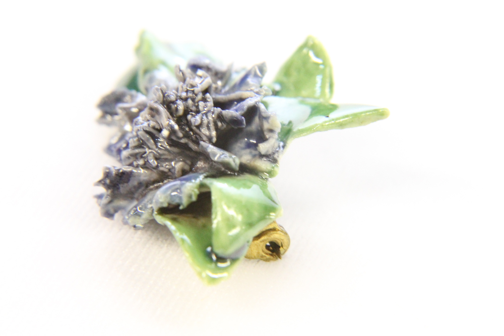 Vintage Ceramic Violet Pin and Earring set