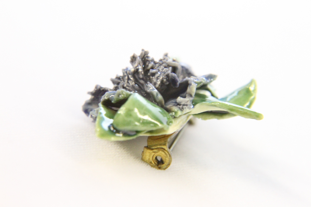 Vintage Ceramic Violet Pin and Earring set