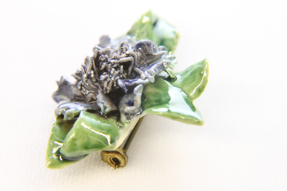 Vintage Ceramic Violet Pin and Earring set