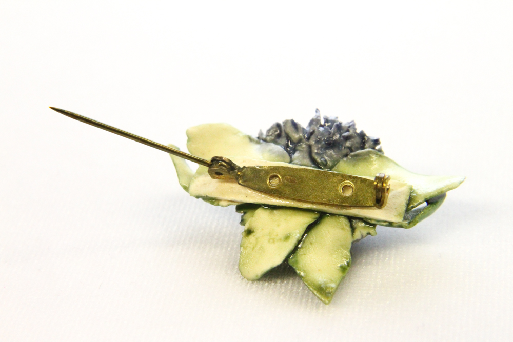 Vintage Ceramic Violet Pin and Earring set