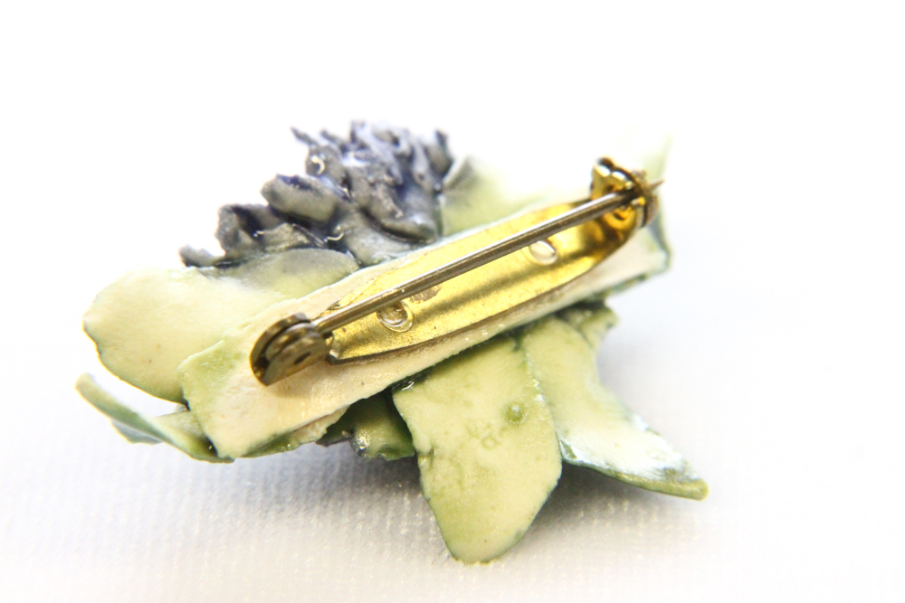 Vintage Ceramic Violet Pin and Earring set