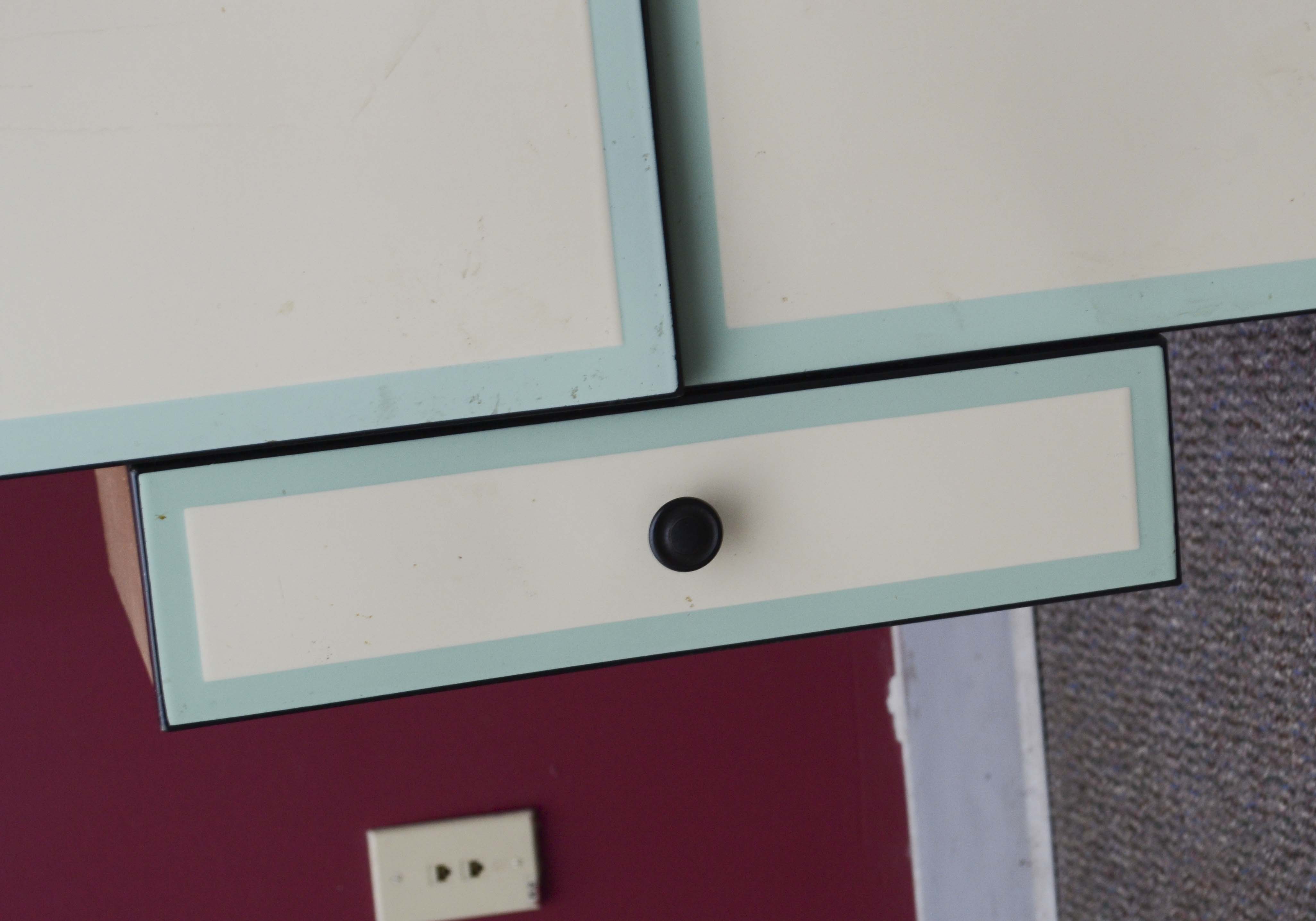 1930s Green and Cream Enamel Kitchen Cabinet and Drawer