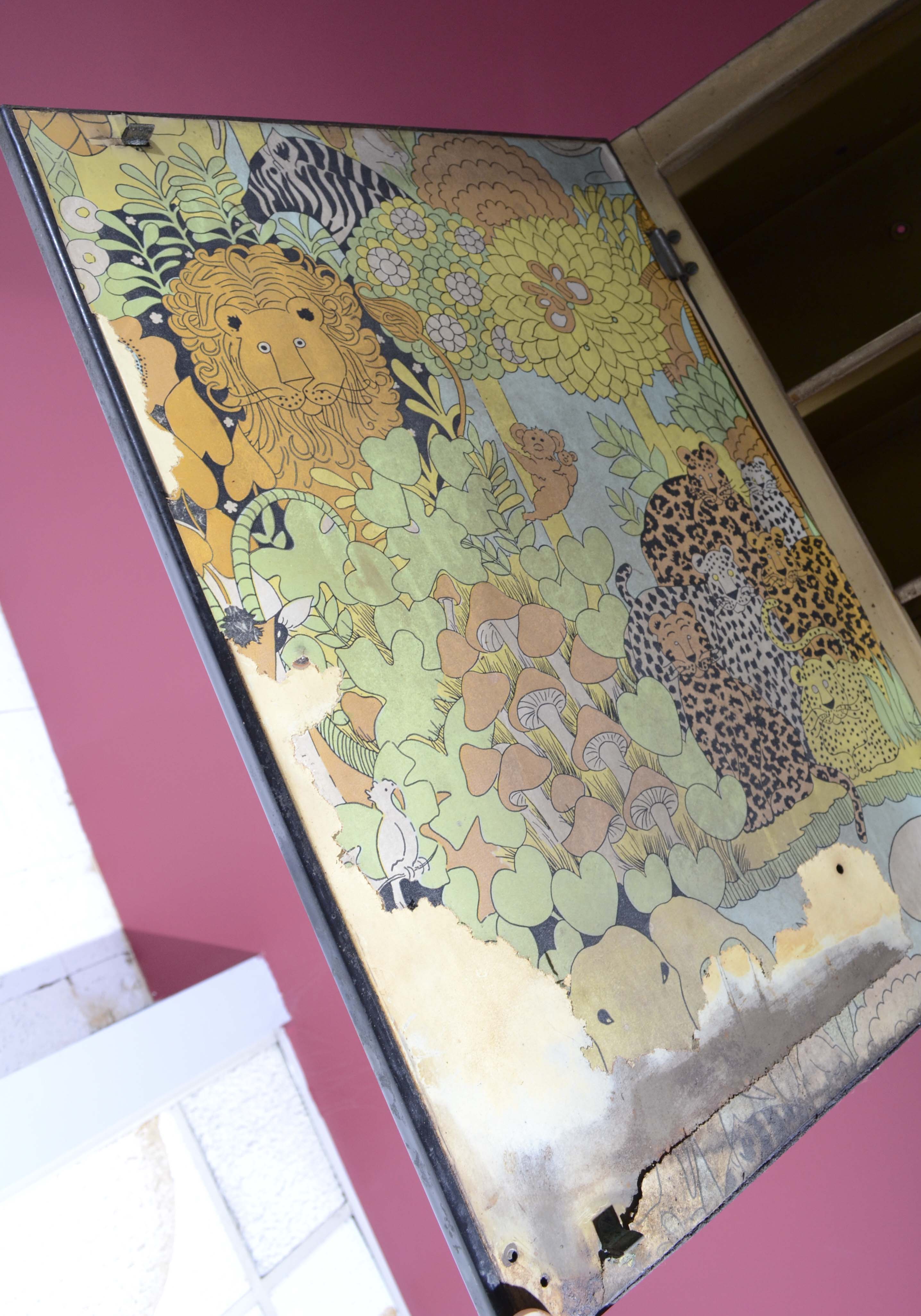 1930s Green and Cream Enamel Kitchen Cabinet and Drawer