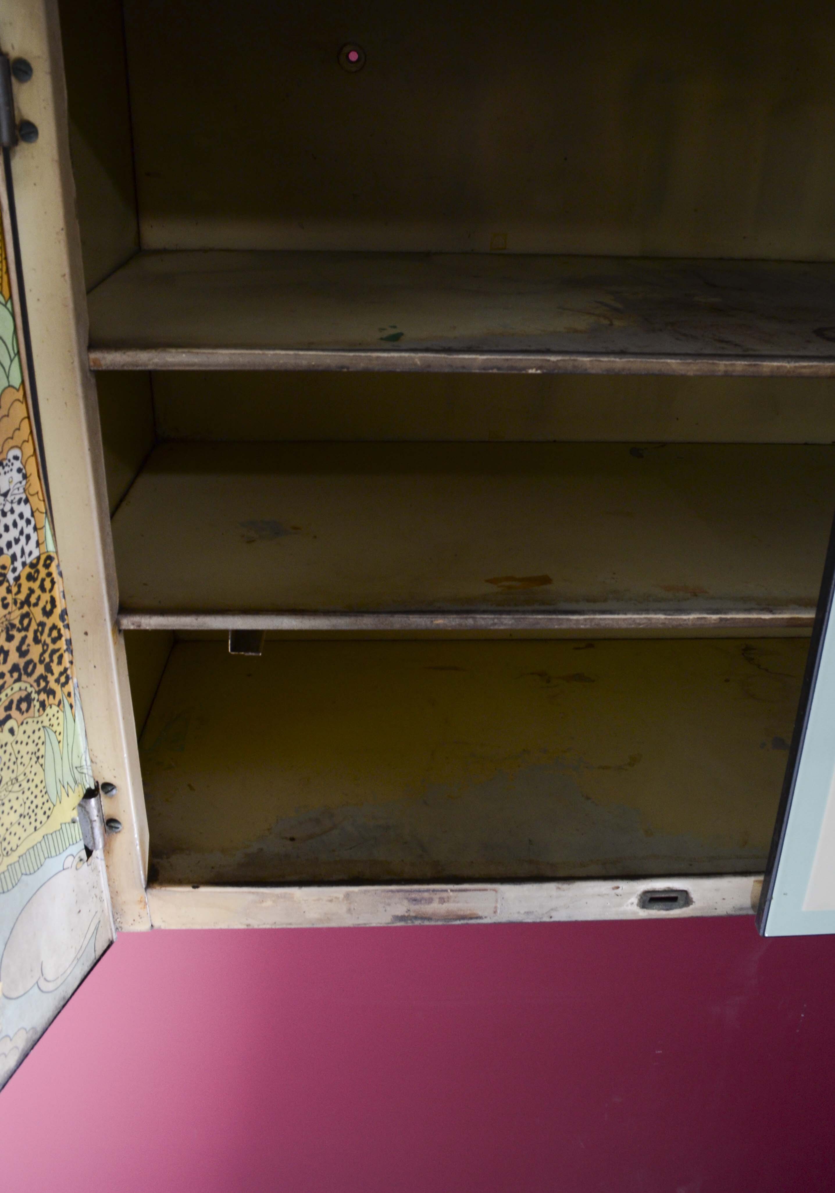 1930s Green and Cream Enamel Kitchen Cabinet and Drawer