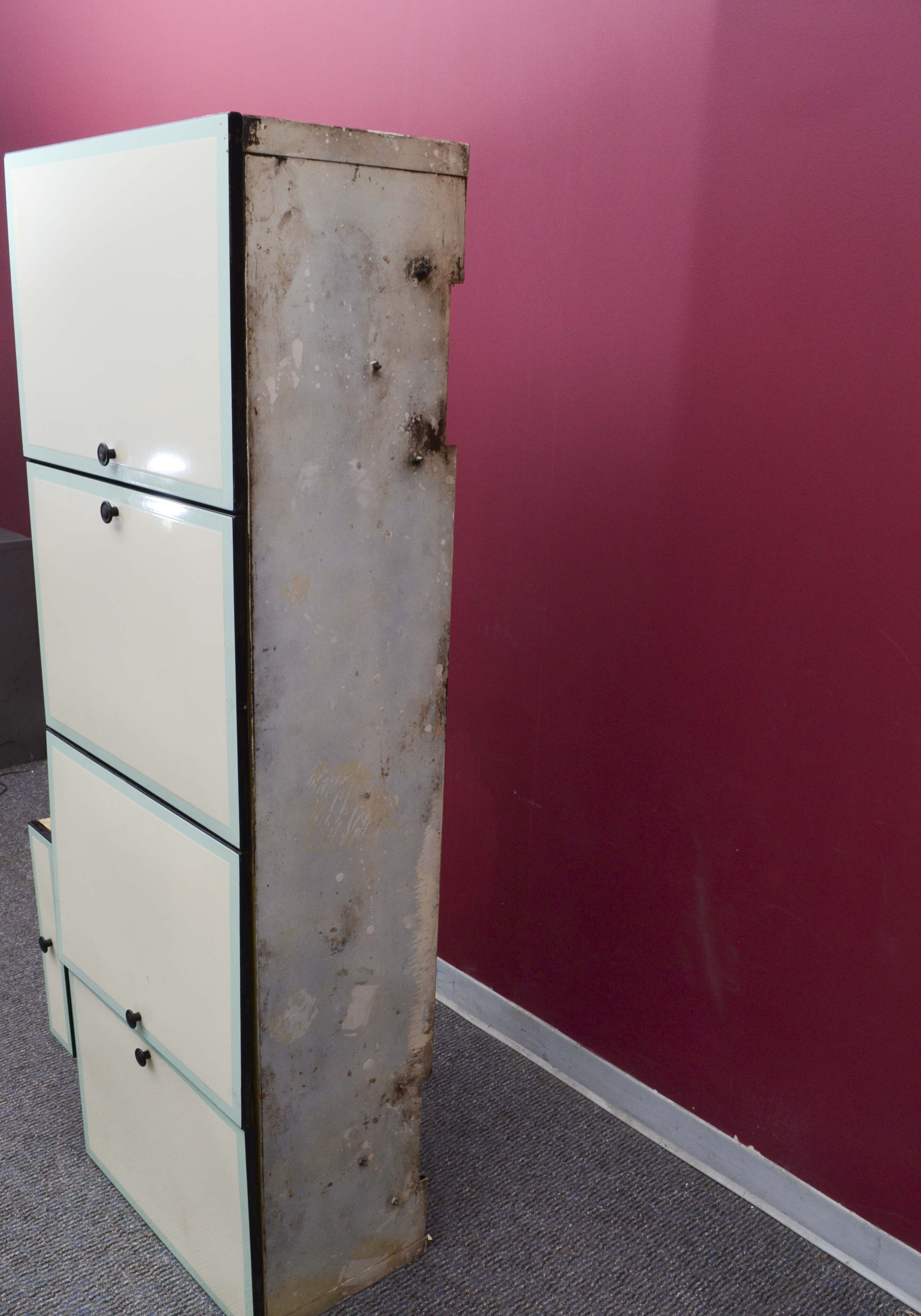 1930s Green and Cream Enamel Kitchen Cabinet and Drawer