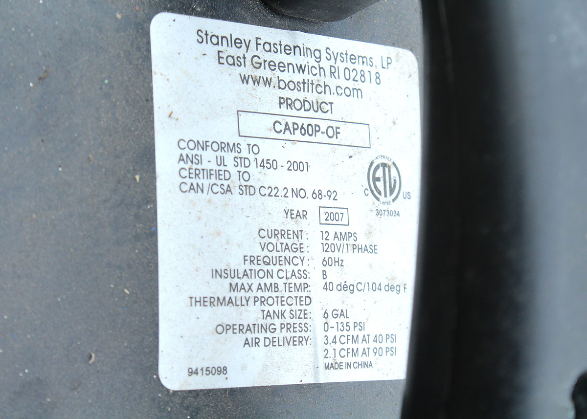 Bostitch Oil Free Six Gallon Air Compressor