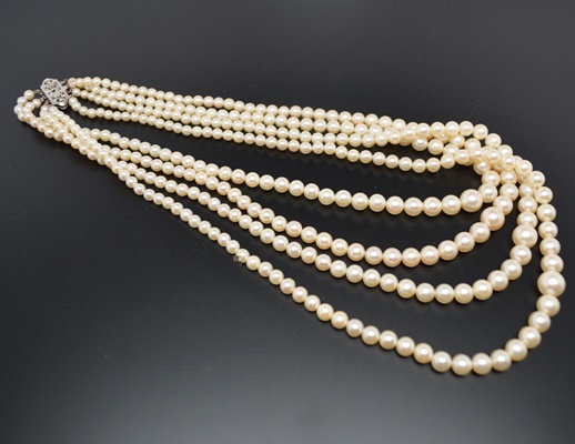 14K Quadruple Strand Akoya Cultured Pearl Necklace