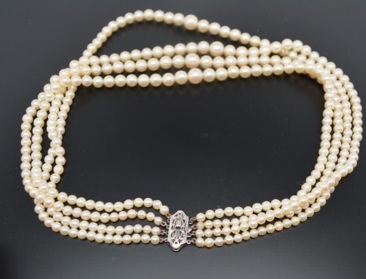 14K Quadruple Strand Akoya Cultured Pearl Necklace