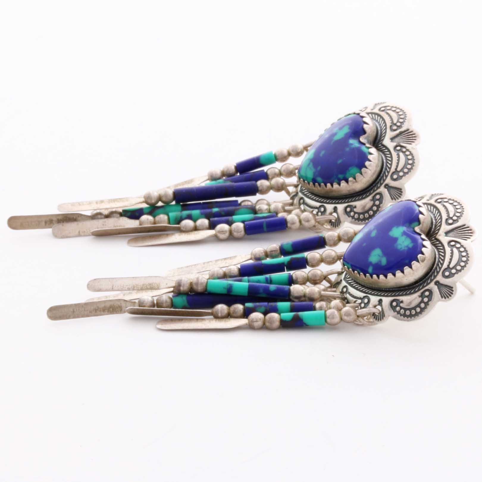 Sterling Silver and Azurmalachite Bracelet and Earring Set