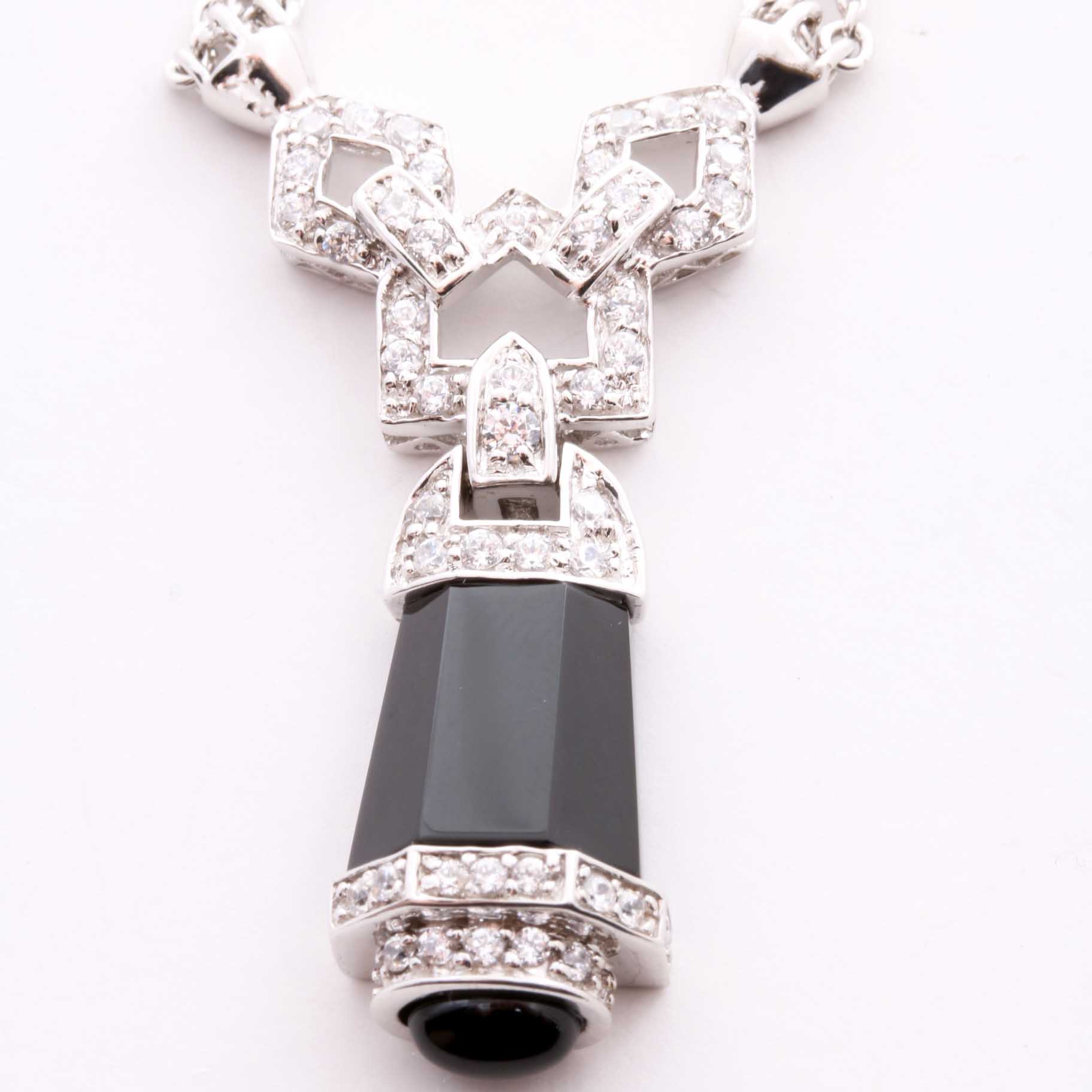 Sterling Silver Black Onyx Cubic Zirconia Demi Parure