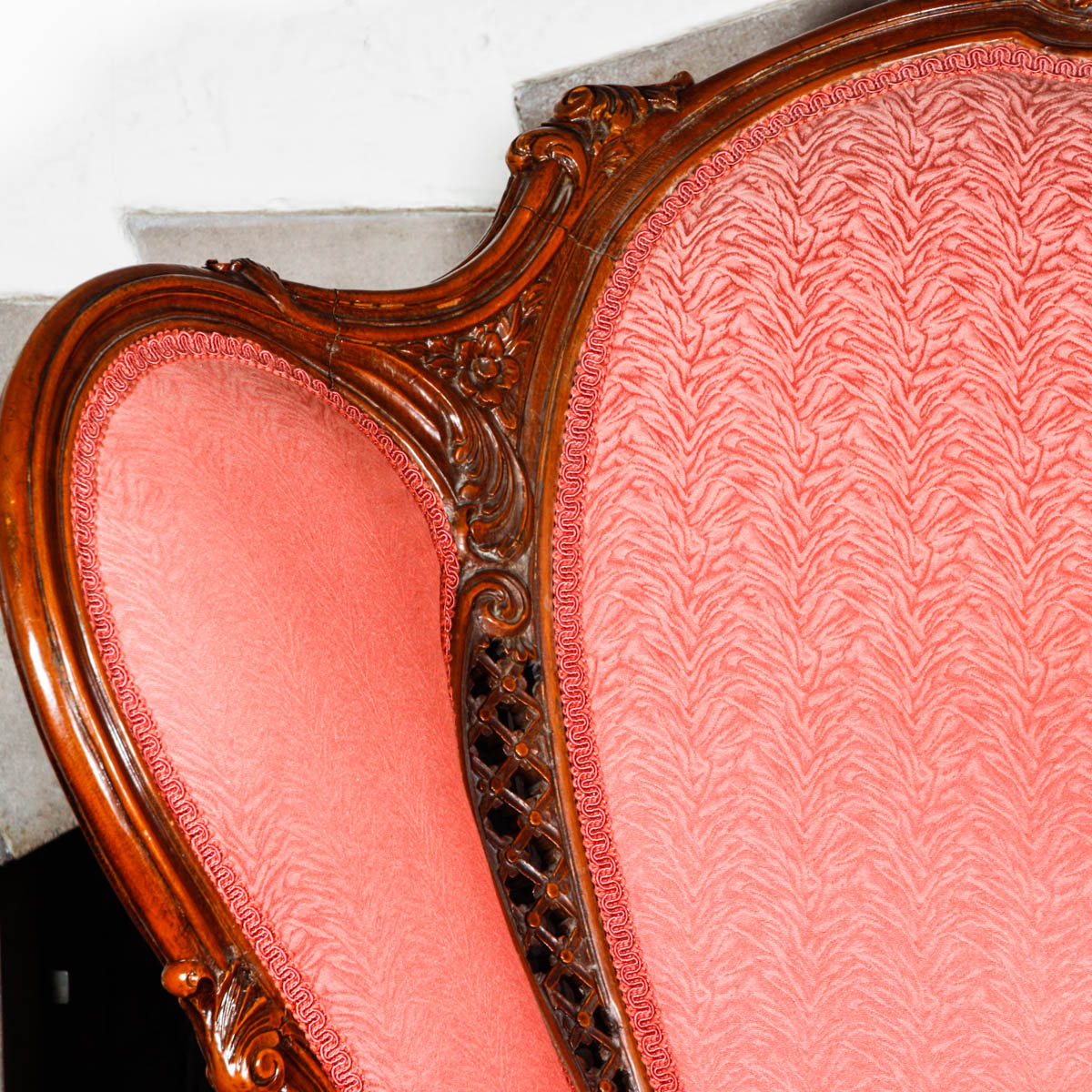 Antique Carved Wingback Mauve Arm Chair