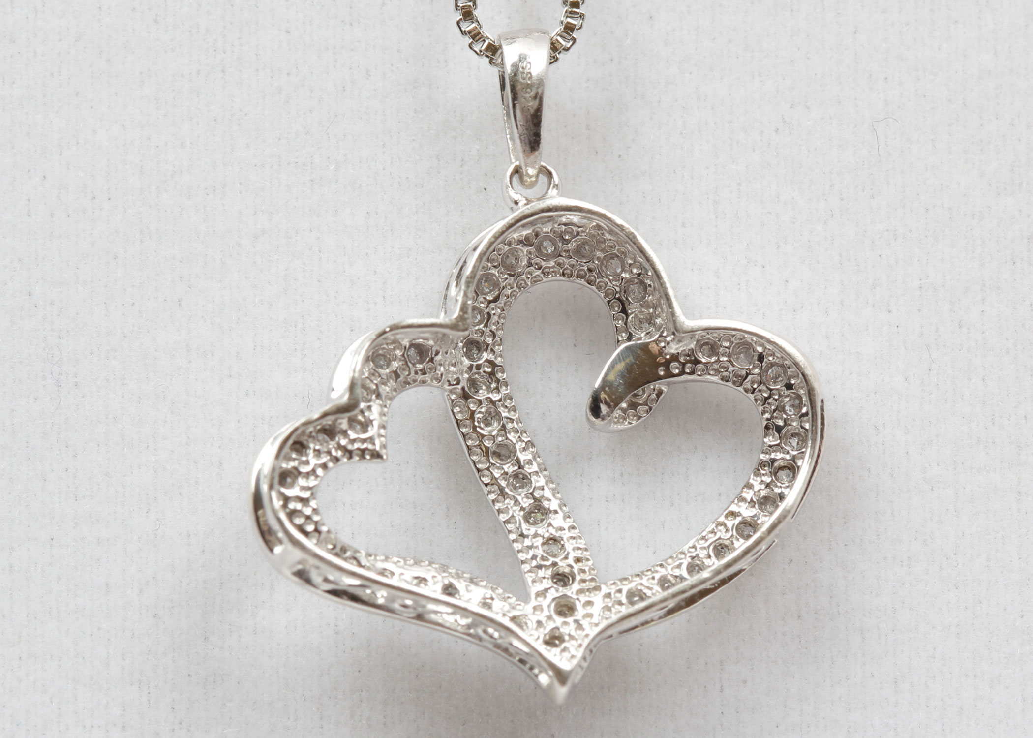 Sterling Silver Diamond Double Heart Pendant Necklace