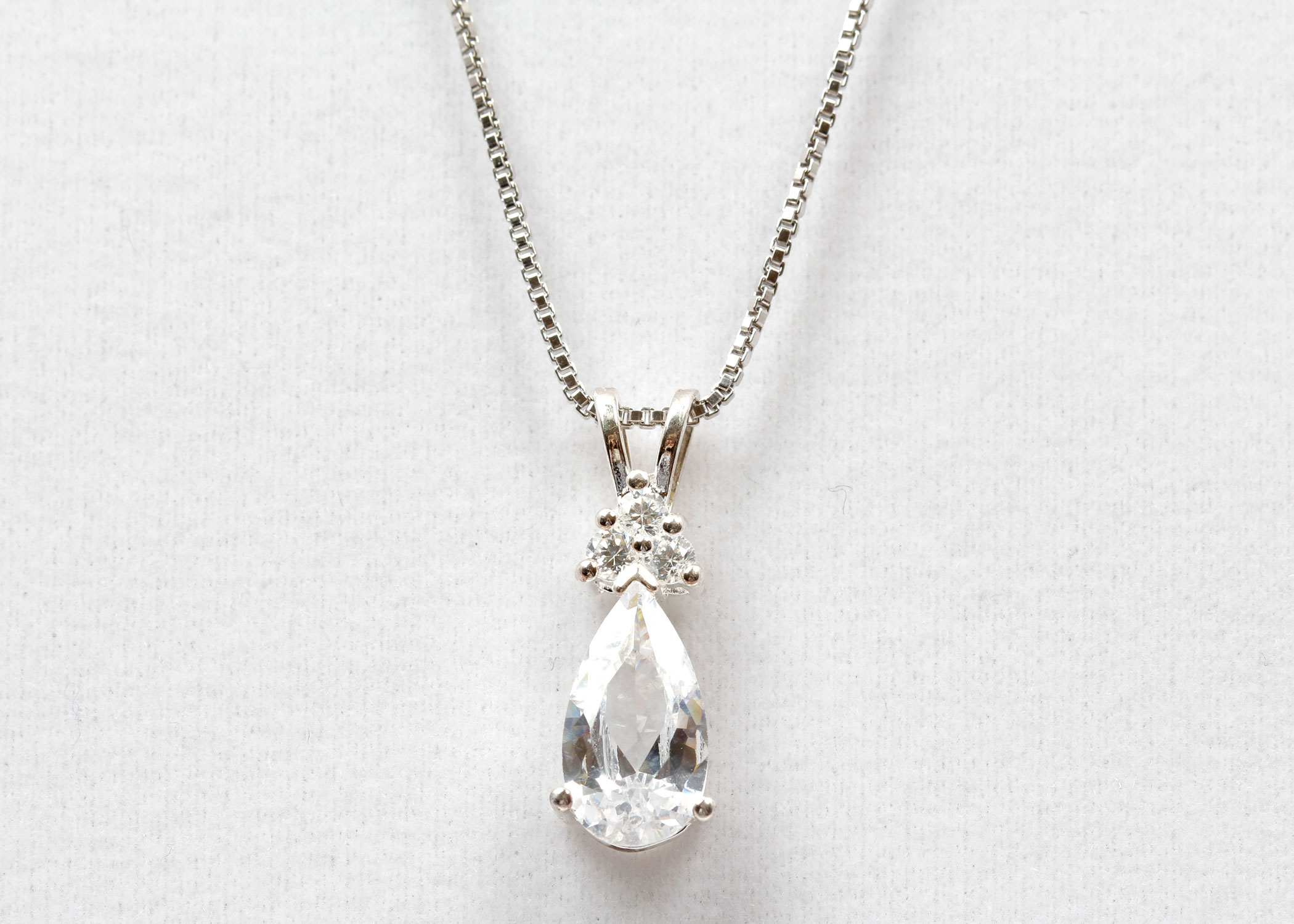 Sterling Silver Cubic Zirconia Drop Pendant Necklace