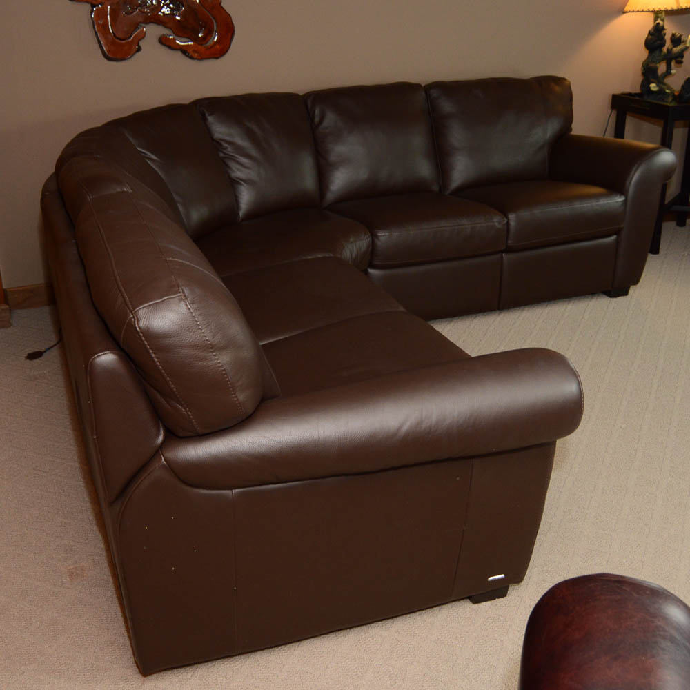 Natuzzi "Saverio" Curved Leather Sofa