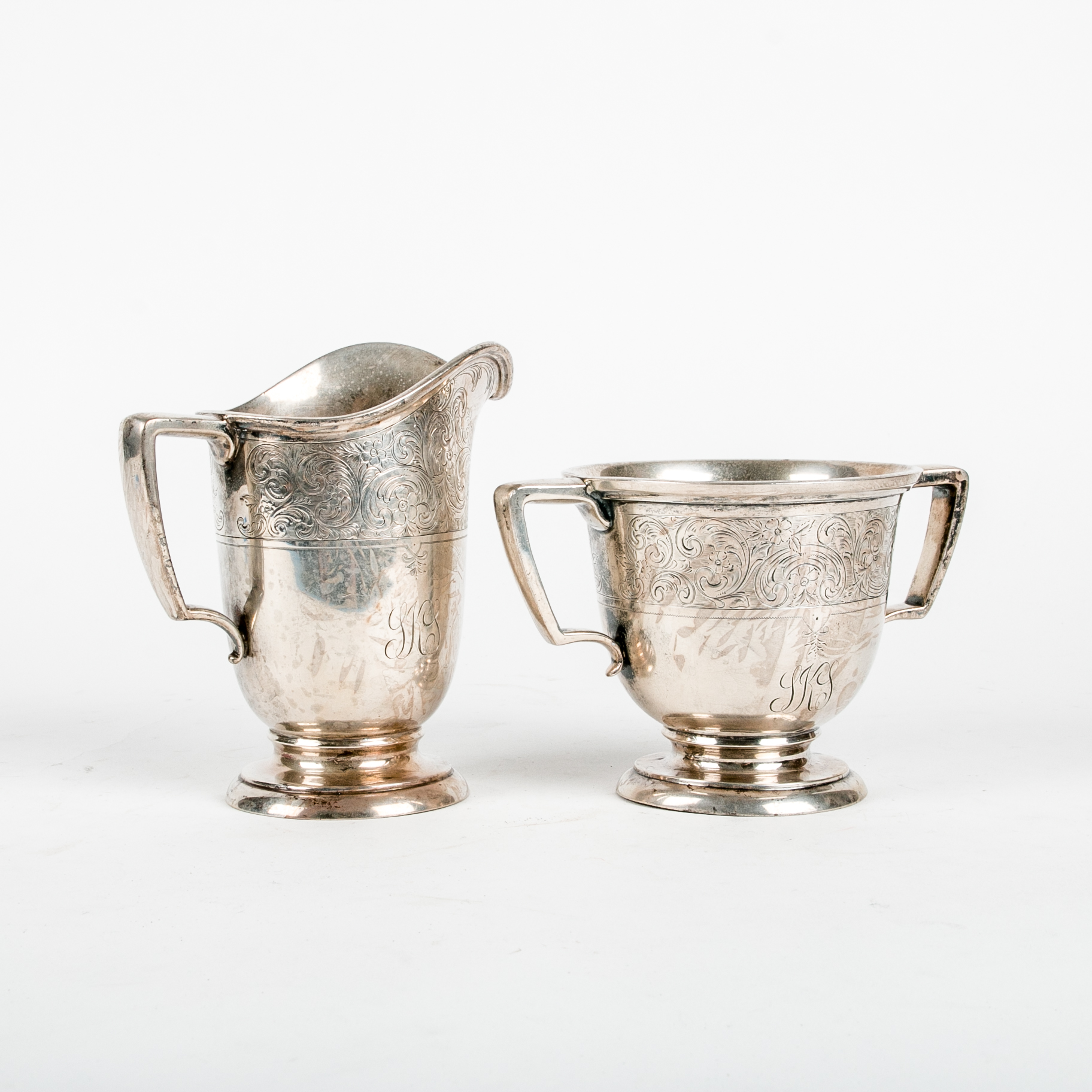 Monogrammed Sterling Silver Cream and Sugar Set