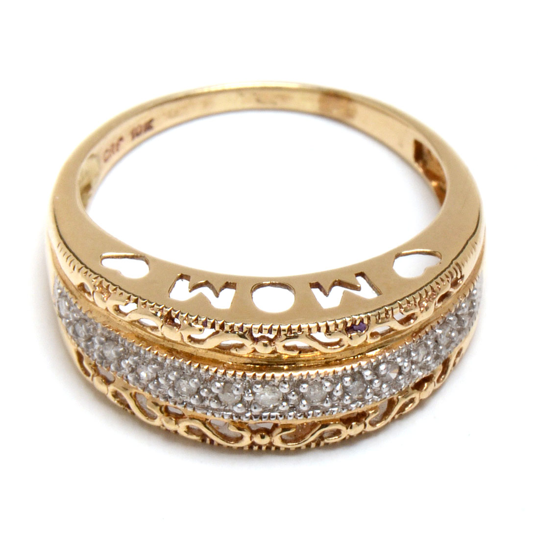 10K Yellow Gold Diamond "Mom" Ring