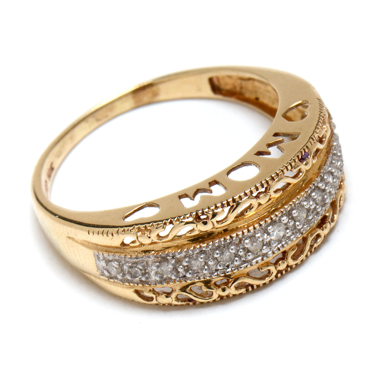 10K Yellow Gold Diamond "Mom" Ring